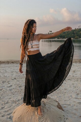 Gonna Maxi Boho Allegra K Per Donna, Floreale, Vita Elastica, Colore Beige, Taglia L