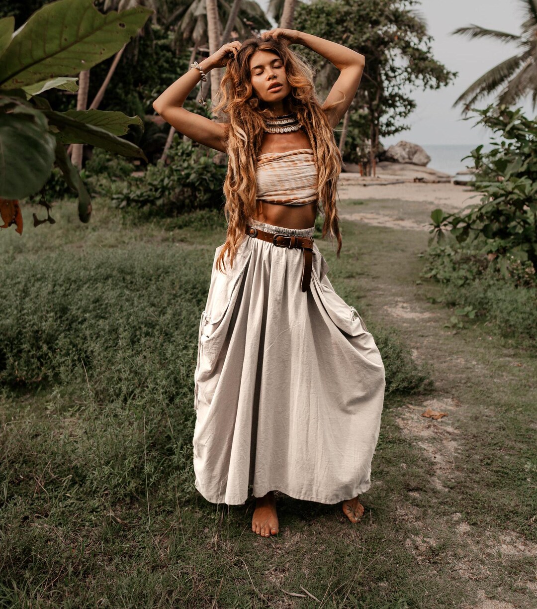 Maxi Skirt Alaina in Ivory With Pockets Organic Cotton