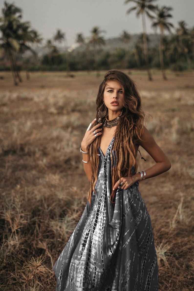 Boho Maxi Dress Naria / Beach Cover Up / Summer Tie Dye Dress Dark Grey