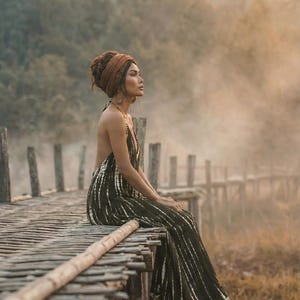 Boho Maxi Dress Black / Beach Cover Up / Summer Tie Dye Dress image 6