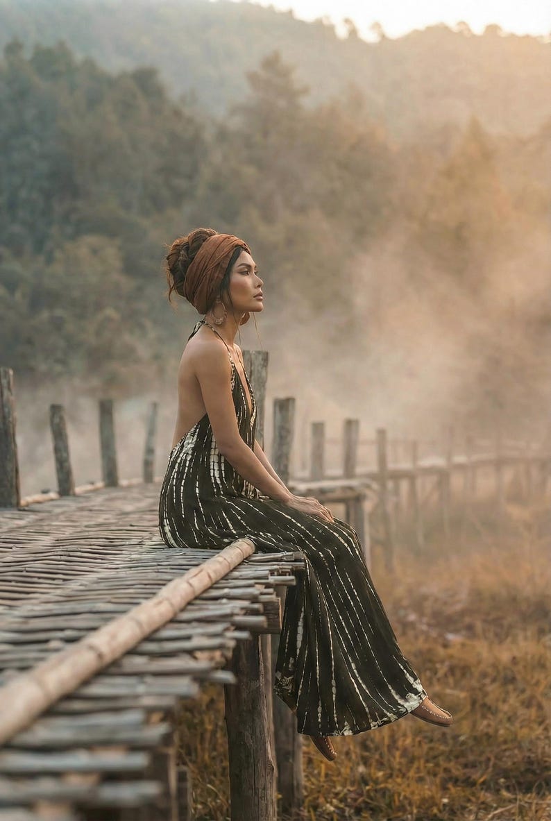 Boho Maxi Dress Black / Beach Cover Up / Summer Tie Dye Dress image 6