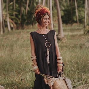 Robe Boho Maxi Wayan avec Poches / Robe Boho / Coton Naturel Black