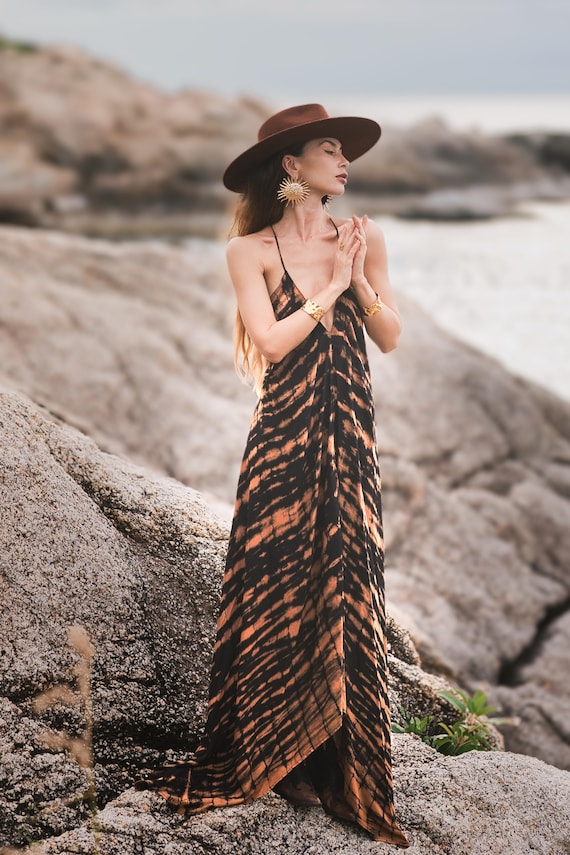 brown tie dye maxi dress Boho Tie Dye Maxi Dress | Vacation Resort Wear | Summer Goddess Dress
