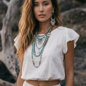 Top corto de algodón para mujer / Camisa bohemia / Blusa corta minimalista