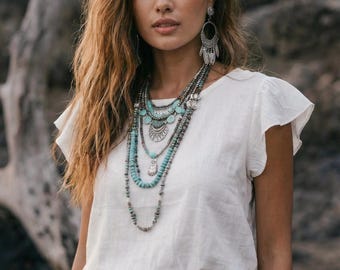 Womens Cotton Crop Top / Boho Shirt / Minimalist Crop Blouse