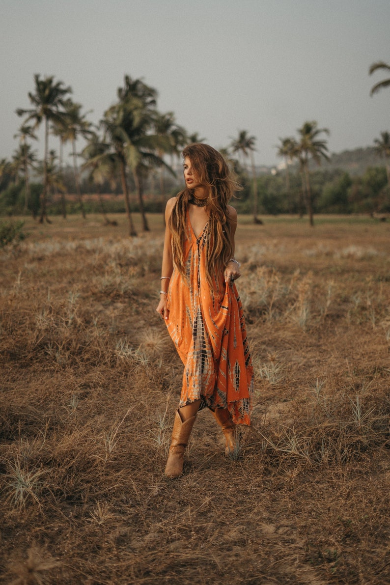 Boho Maxi Dress Naria / Beach Cover Up / Summer Tie Dye Dress Firestorm