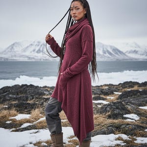 Long Women's Hooded Sweater / Long Boho Coat Dress Bohemian Clothing image 2