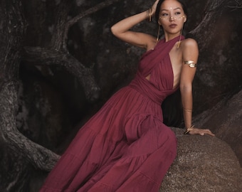Boho Maxi Kleid Amara / Boho Wickelkleid aus natürlicher Baumwolle