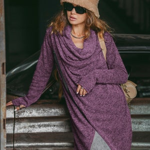 Pull asymétrique Achara / Veste cardigan gris foncé pour femmes / Veste mi-saison Pullover Purple