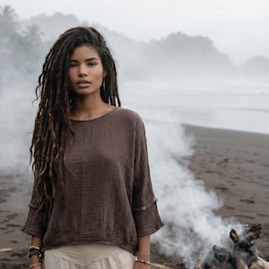 Women's Gauze Cotton Top Shirt Undyed / Boho Organic Cotton Top image 11