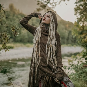 Long Hooded Coat Sheela / Half-Season Sweater / Bohemian Style image 2