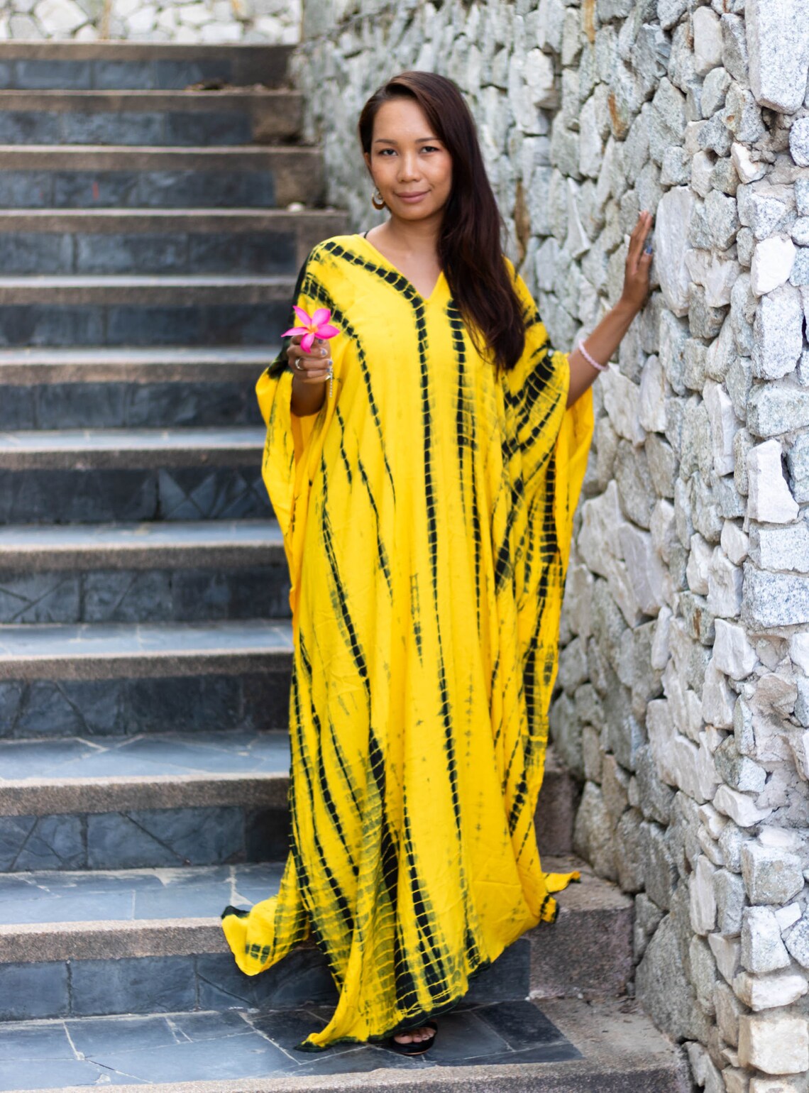 Kaftan Maxi Dress in Yellow / Boho Dress / Fits Plus Size / | Etsy