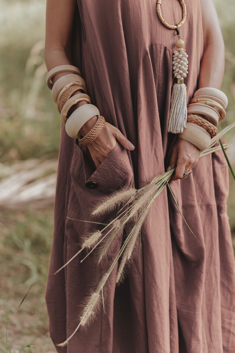 Vestido Boho Maxi Wayan con Bolsillos / Vestido Boho / Algodón Natural imagen 2