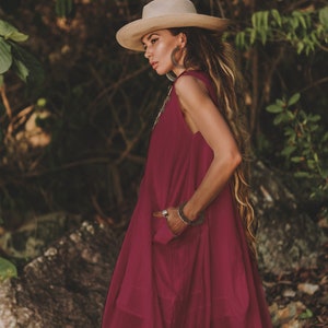 Boho Dress Maxi Wayan with Pockets / Bohemian Dress / Natural Cotton Red