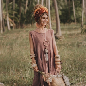 Boho Dress Maxi Wayan with Pockets / Bohemian Dress / Natural Cotton Sandstone