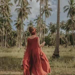 Boho Dress Maxi Wayan with Pockets / Bohemian Dress / Natural Cotton Rust