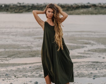 Sleeveless Pocket Dress Shaia / Bohemian Dress / 100% Cotton
