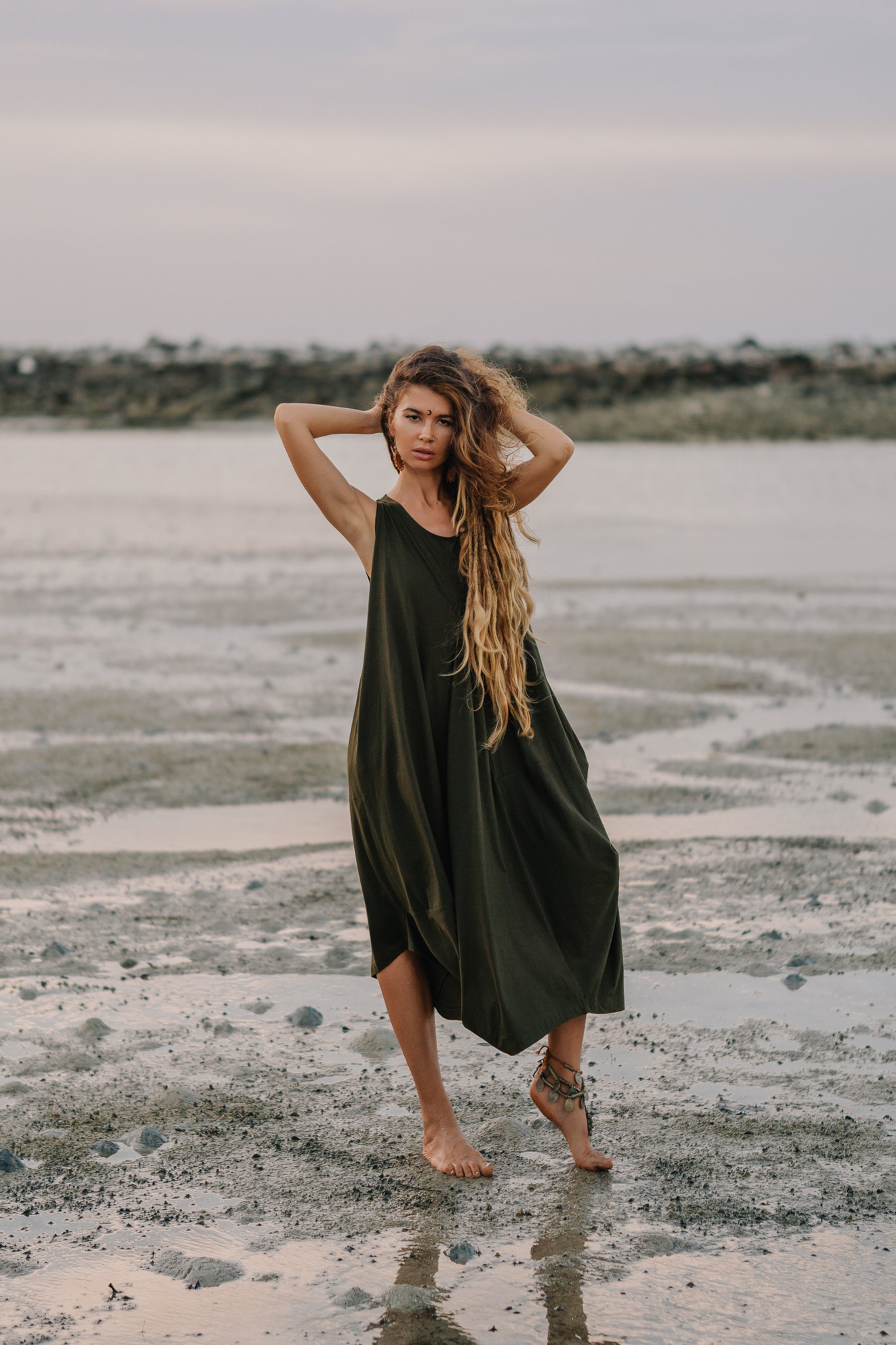 chinese dress ladies Boho Empire Waist Dress for Women Casual Loose Fit Flare Long Sleeve  Smocked Ruffled Maxi Dress Vintage V Neck Printed Plus Size Swing Hem Flowy  Floor Length Dress for Wedding Guest S