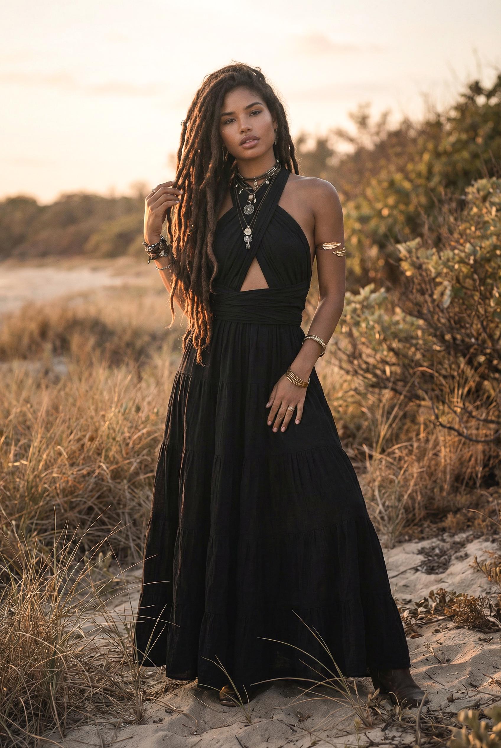 Bohemian Maxi Dress Amara / Boho Natural Cotton Wrap Dress