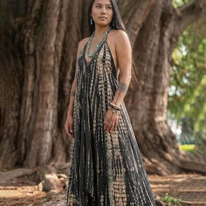 Boho Maxi Dress Black / Beach Cover Up / Summer Tie Dye Dress image 9
