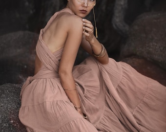 Bohemian Maxi Dress Amara / Boho Natural Cotton Wrap Dress
