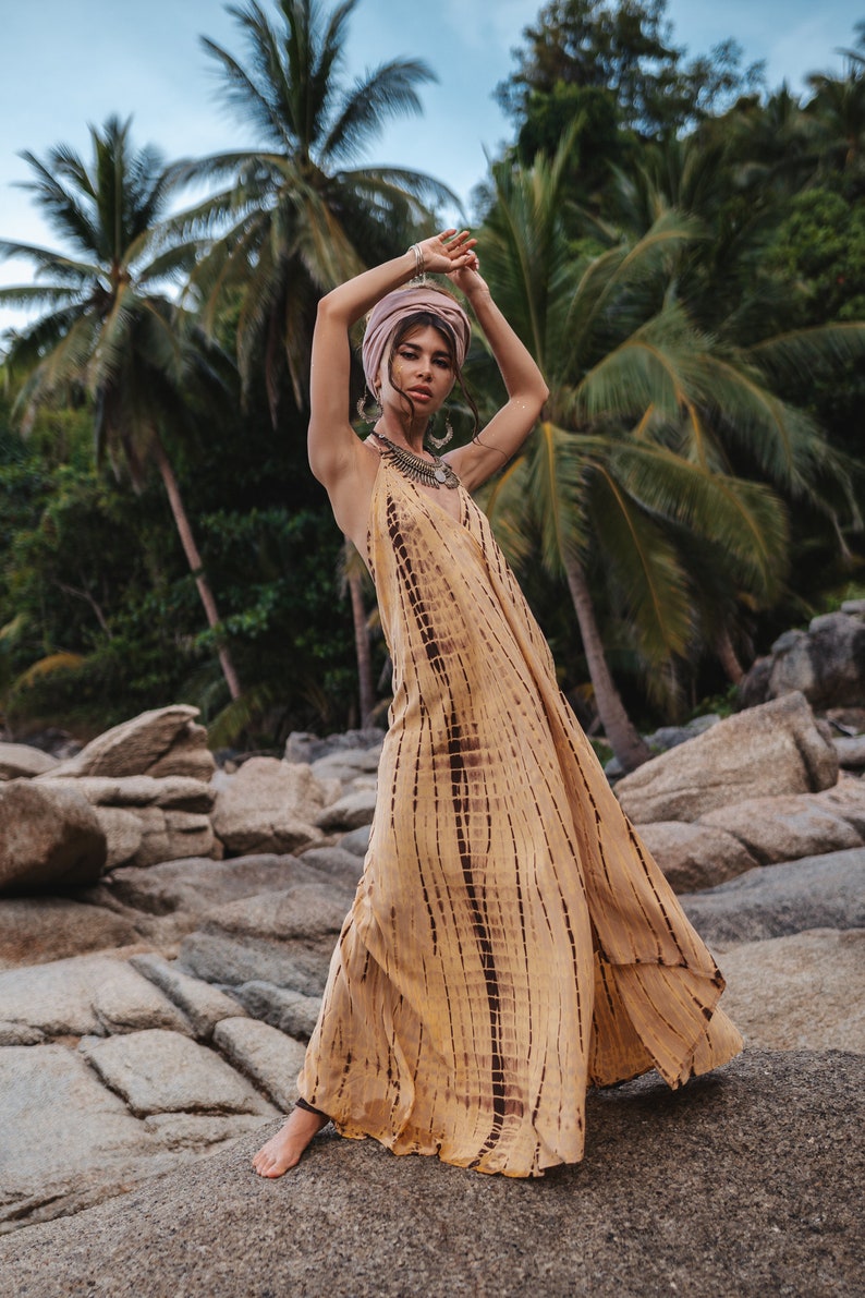 Boho Maxi Dress Yellow / Beach Cover up / Summer Tie Dye Dress Etsy