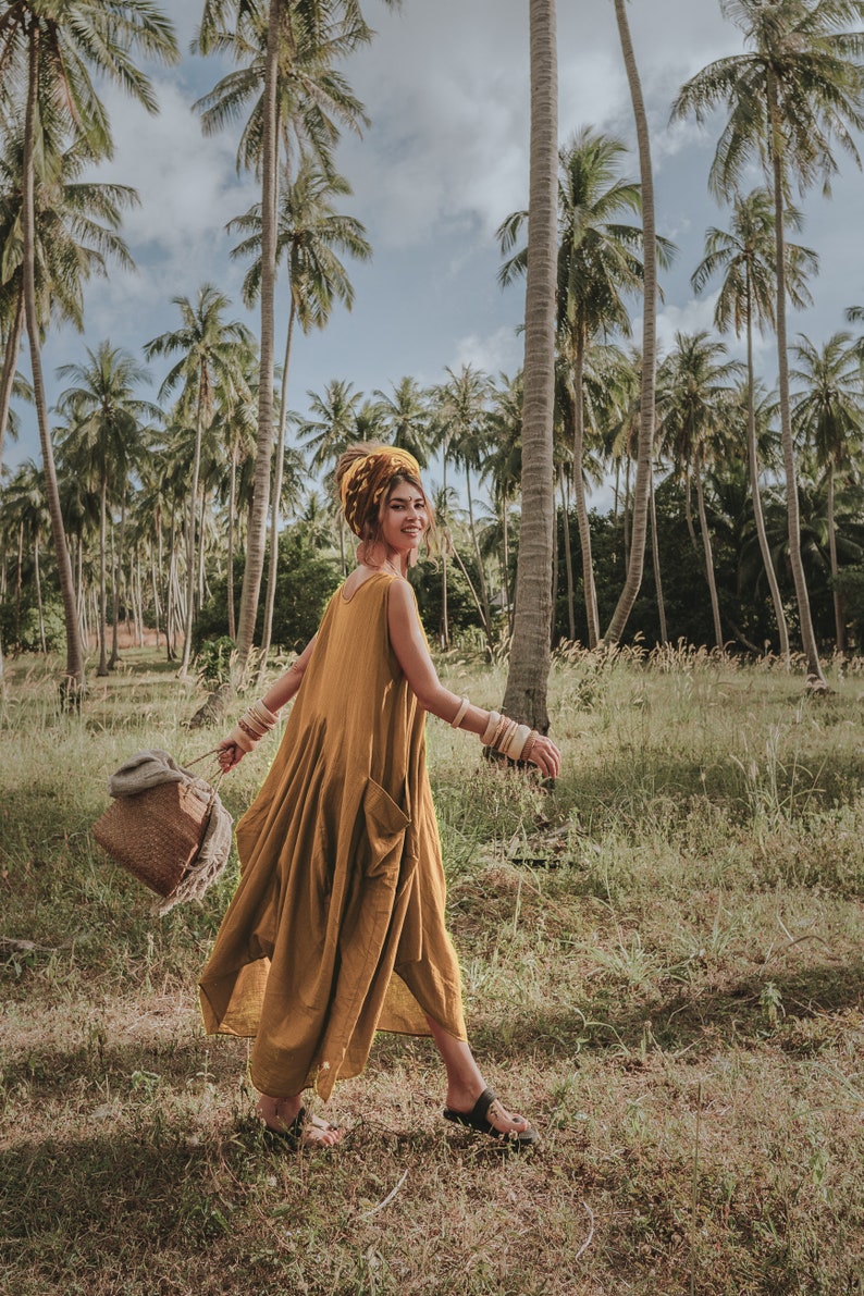 Vestido Boho Maxi Wayan con Bolsillos / Vestido Boho / Algodón Natural imagen 1