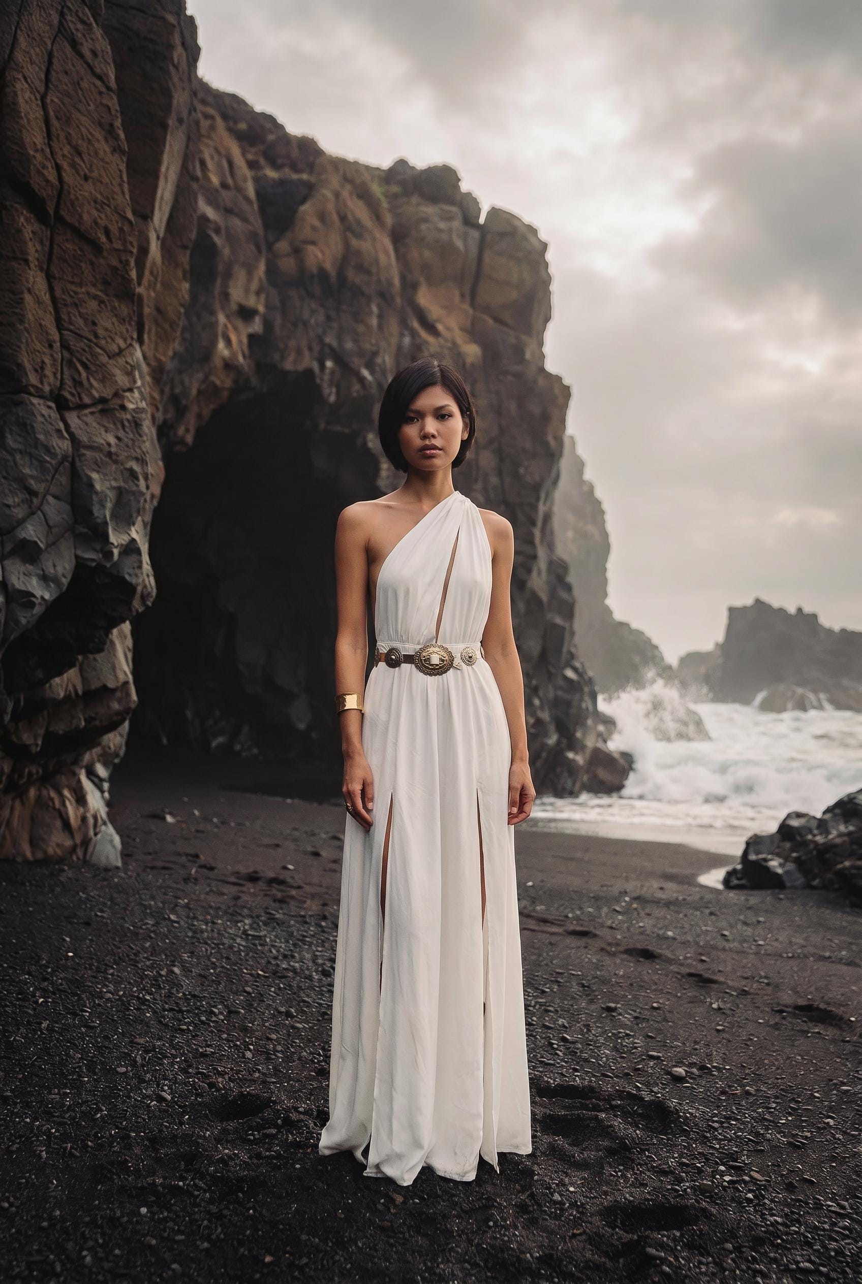 open lace back dress Grecian Goddess Silk One Shoulder Gown main image 0
