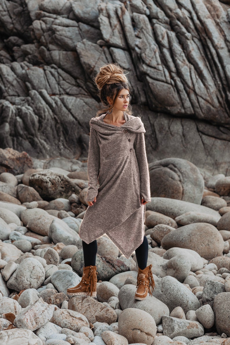 Womens Hooded Sweater Coat Amita in Olive / Half Season Coat Etsy