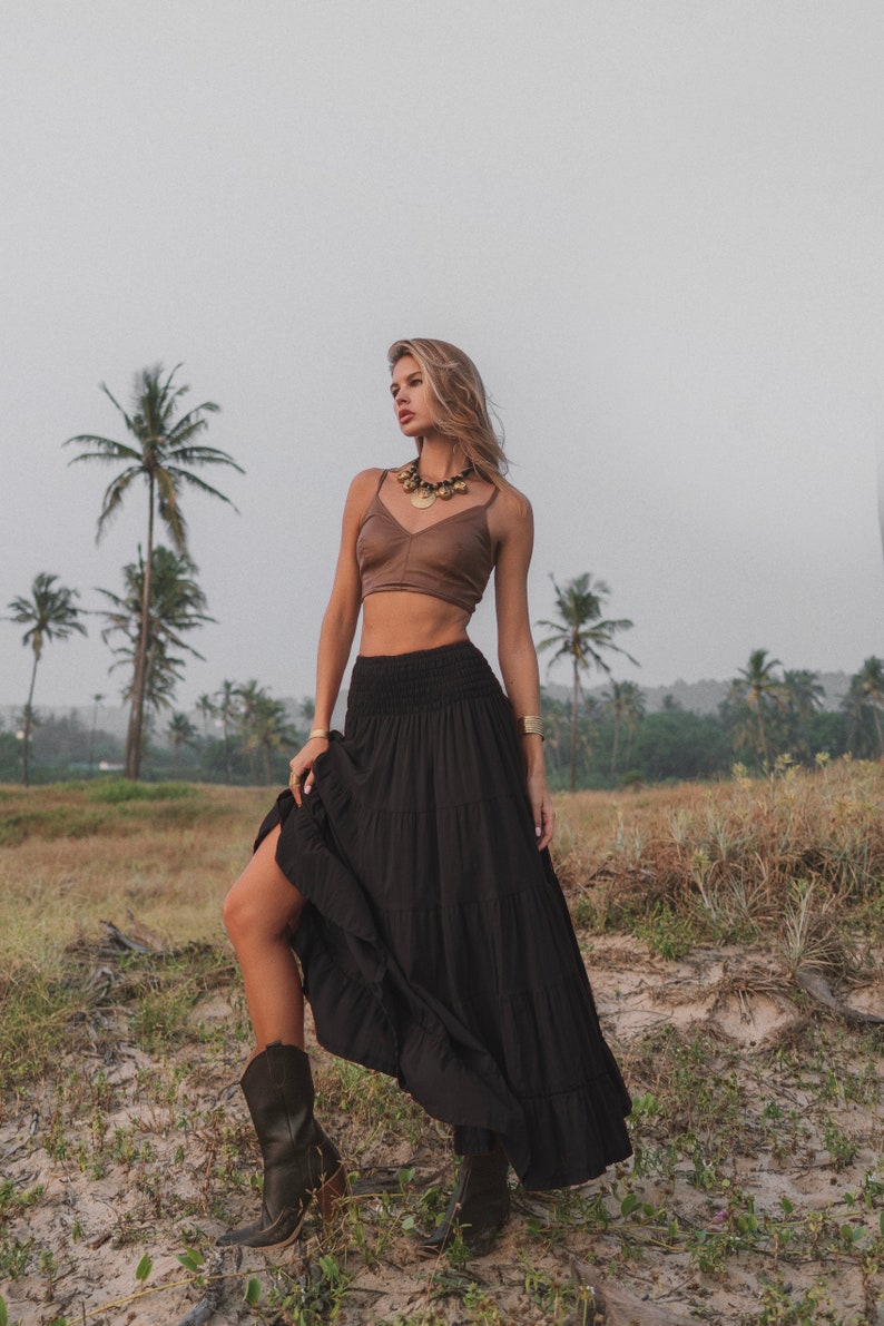 Maxi rok Moana/Boho katoenen rok/licht en flowy Black