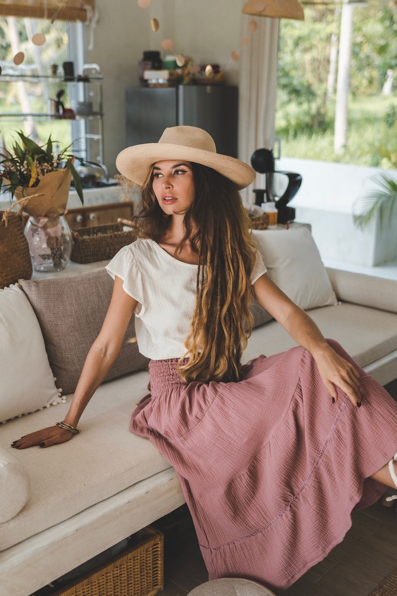 Maxi Skirt & Dress Aotea in Sand / Double Gauze Long Skirt / Organic Cotton Violet