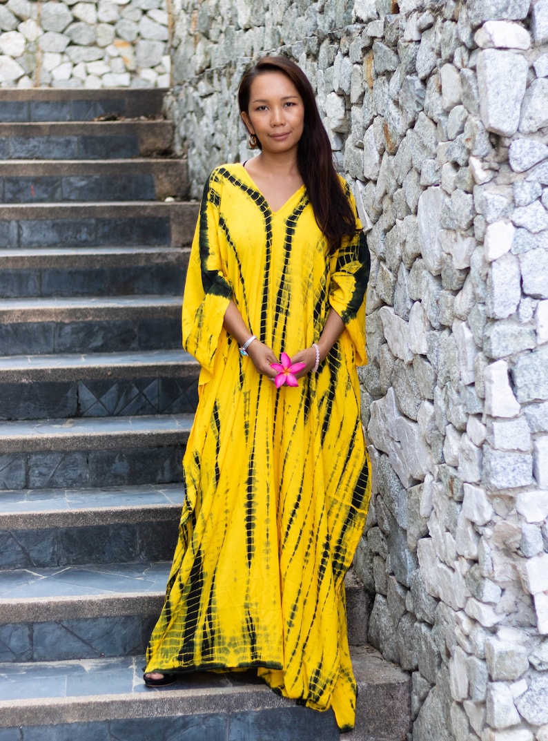 Kaftan Maxi Dress in Yellow / Boho Dress / Fits Plus Size / | Etsy