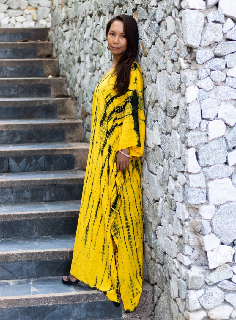 Kaftan Maxi Dress in Yellow / Boho Dress / Fits Plus Size / | Etsy