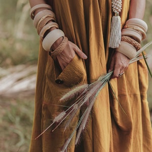 Boho Dress Maxi Wayan with Pockets / Bohemian Dress / Natural Cotton Yellow