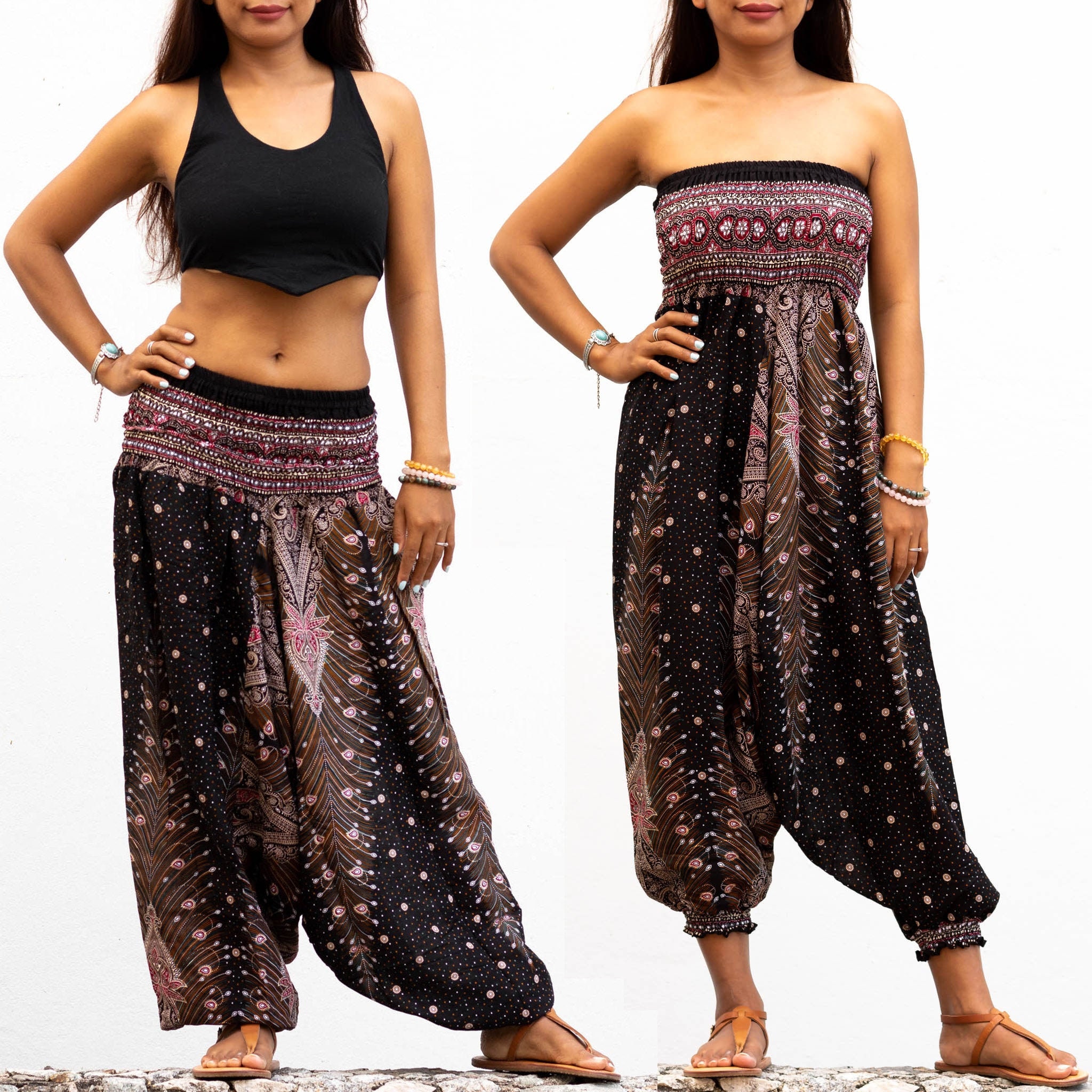 Convertible Harem Pants Jumpsuit Black Etsy