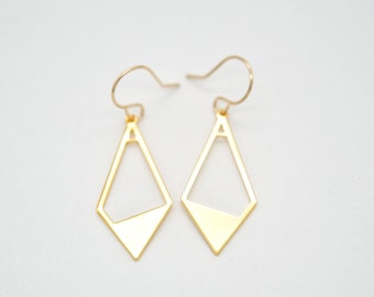 geometric gold earrings / 18 K gold plated / plain gold earrings / minimalist earrings / rhombus earrings /