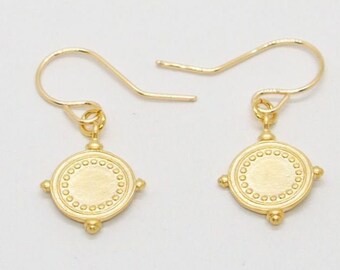 simple golden hanging earrings with ethnic gold platelets / 18K gold plated / gold earrings / disc earrings /