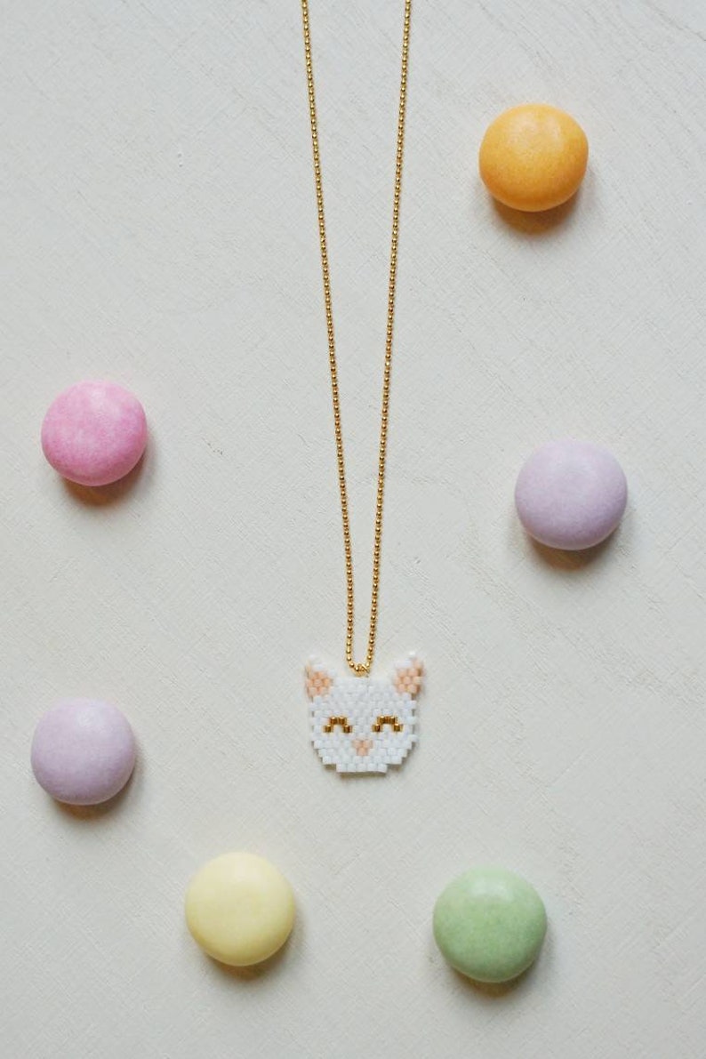 Kids necklace with funny cats motif 18k gold plated ball chain nickle free cat pendant necklace for girls girls necklace kids
