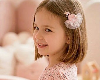 Handmade Embroidered lace clip, Embriodered Unicorn, Embriodered cat hair clip with flower, Embroidery lace girl hair clip, Gift for girl