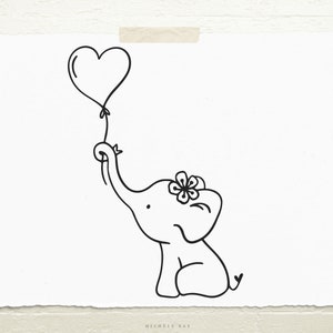 Süße Elefant mit Ballon Svg-Datei, Illustration, Svg, geschnitten E-Datei, Aufkleber, Cricut, Blume, Silhouette, kommerzielle Nutzung, Becher SVG, Kindergarten, Baby