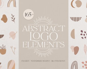 Abstract Logo Elements, Pre made logo templates, Watercolor shapes, Brush strokes, Gold, botanical, leaves, vector illustrations, frames