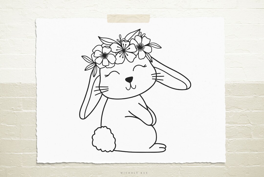 Cute Bunny With Flowers Svg File, Illustration, Svg, Cut File, Decal ...