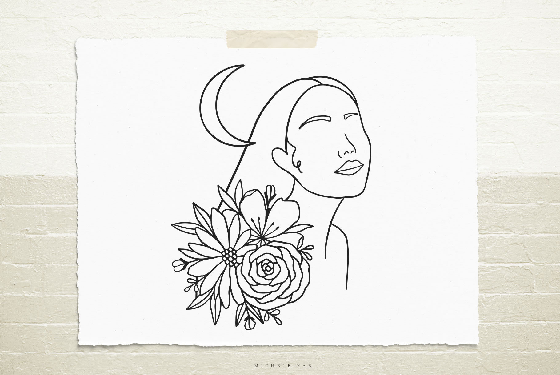 Woman Face With Flowers Moon Mystical Tattoo Line Art - Etsy UK Woman Face With Flowers Moon Mystical Tattoo Line Art - Etsy UK
