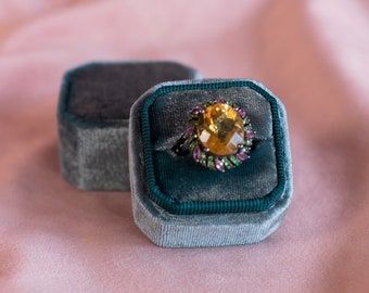 Ring box - Velvet ring box - Vintage ring box - Octagonal ring box - Wedding gift - Pine