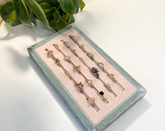 Velvet Jewelry Display Tray Rectangle With Hidden Ring Slots