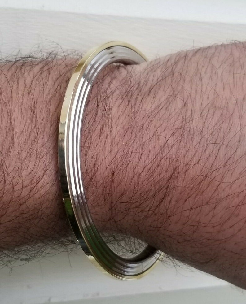 Stunning Stainless Steel BRASS Edge Gold affect Sikh Singh Khalsa Chakri Kara A6