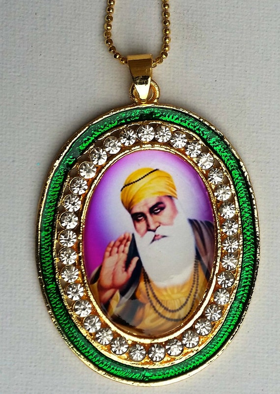 Gold Plated Punjabi Singh Sikh Guru Nanak Pendant Chain Car Rear Mirror Hanging