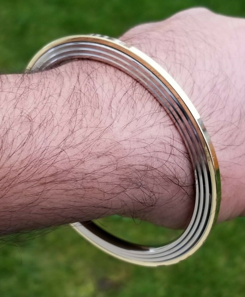 Stunning Stainless Steel BRASS Edge Gold affect Sikh Singh Khalsa Chakri Kara A6