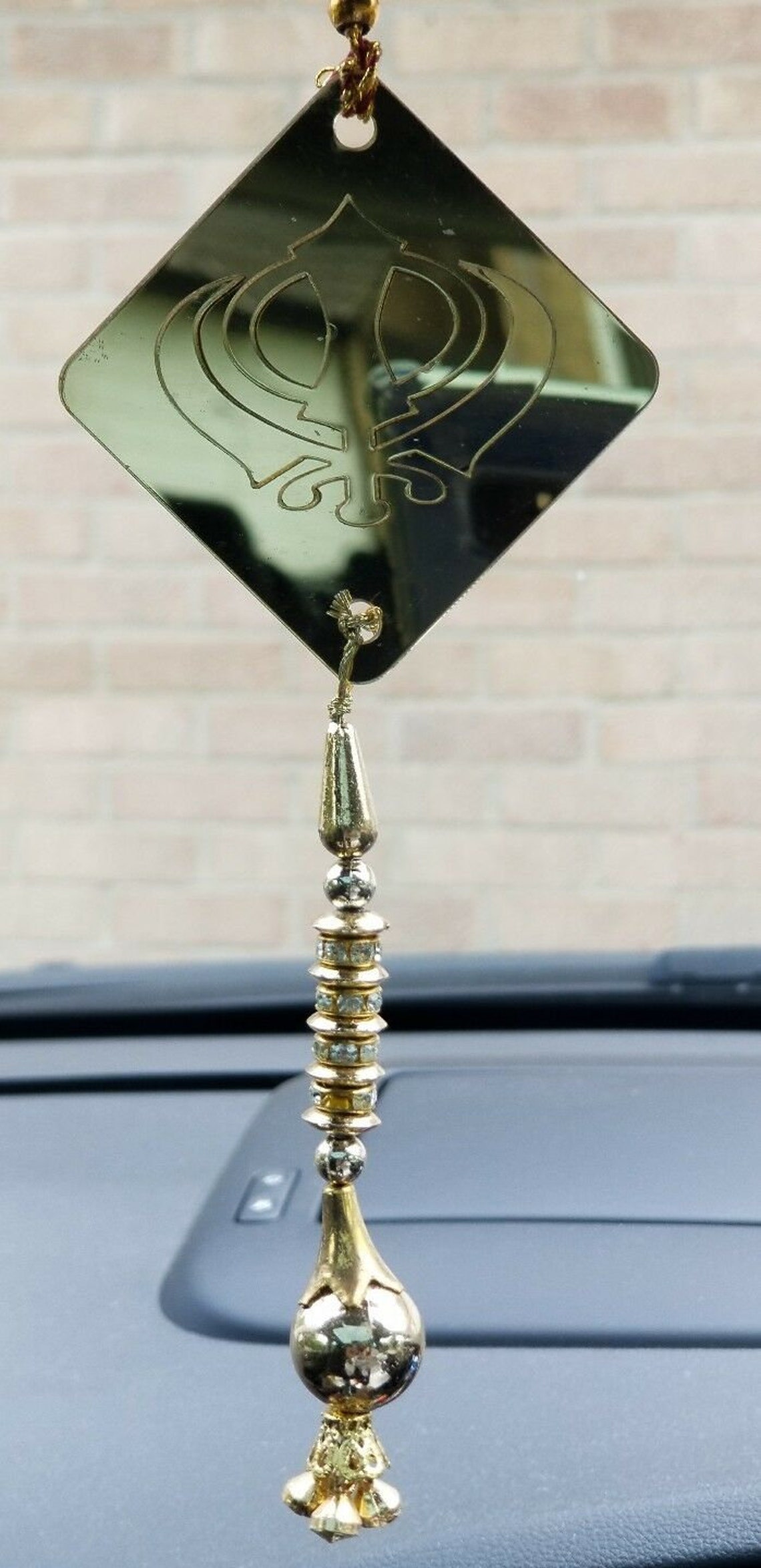 Golden Mirror Punjabi Sikh Large Khanda Stunning Pendant Car Etsy