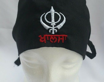 New Fashion House Indian Sikh Punjabi Hat Ready To Wear Patka In Black Or Doo Rag And Biker Skull Cap Cotton Bandana With Tie Cords, Black, One Size, Black - Foto 2